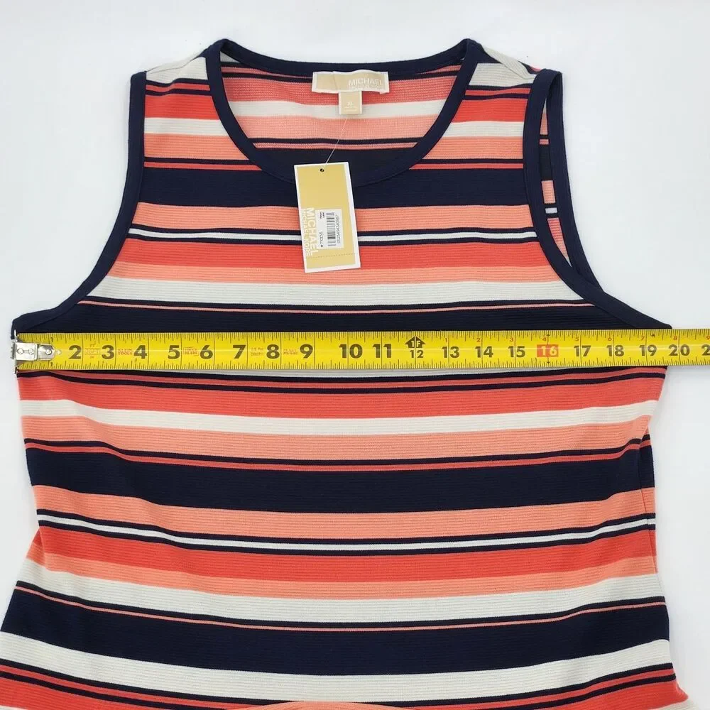 Michael Kors Drop Waist Dress Size XL Pink Blue Stripes Flounce Ruffle Preppy